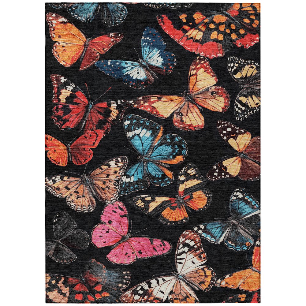Machine Washable Indoor/Outdoor Chantille ACN2201 Black 5' x 7'6" Rug. Picture 1