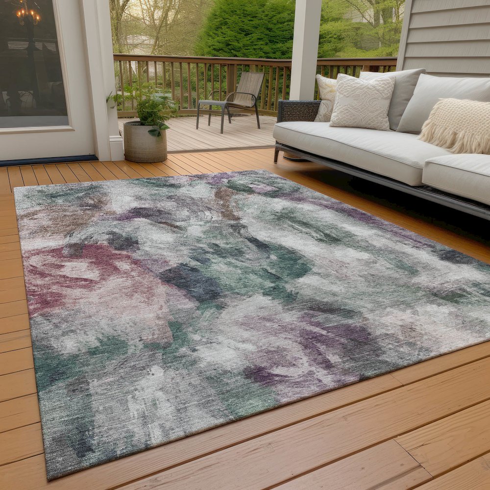 Machine Washable Indoor/Outdoor Chantille ACN2204 Green 5' x 7'6" Rug. Picture 7