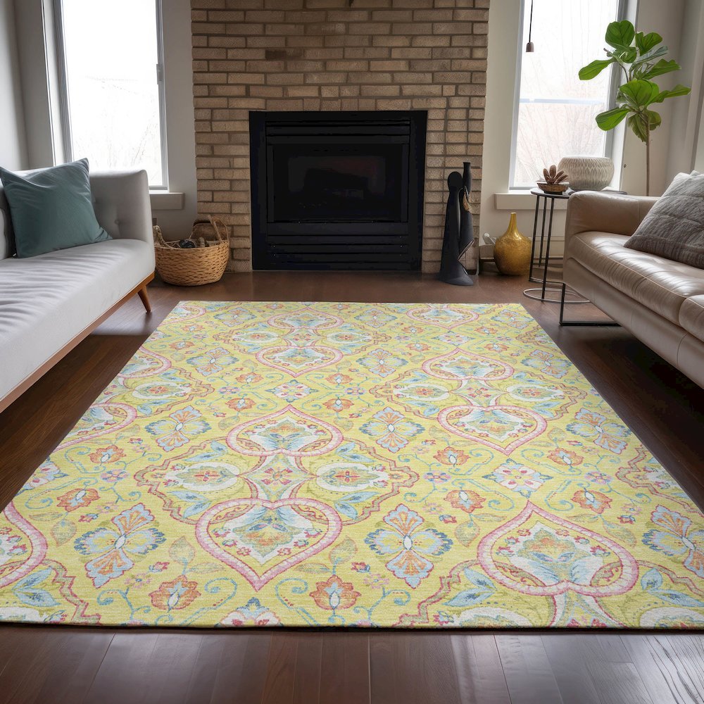 Machine Washable Indoor/Outdoor Chantille ACN2207 Yellow 5' x 7'6" Rug. Picture 6