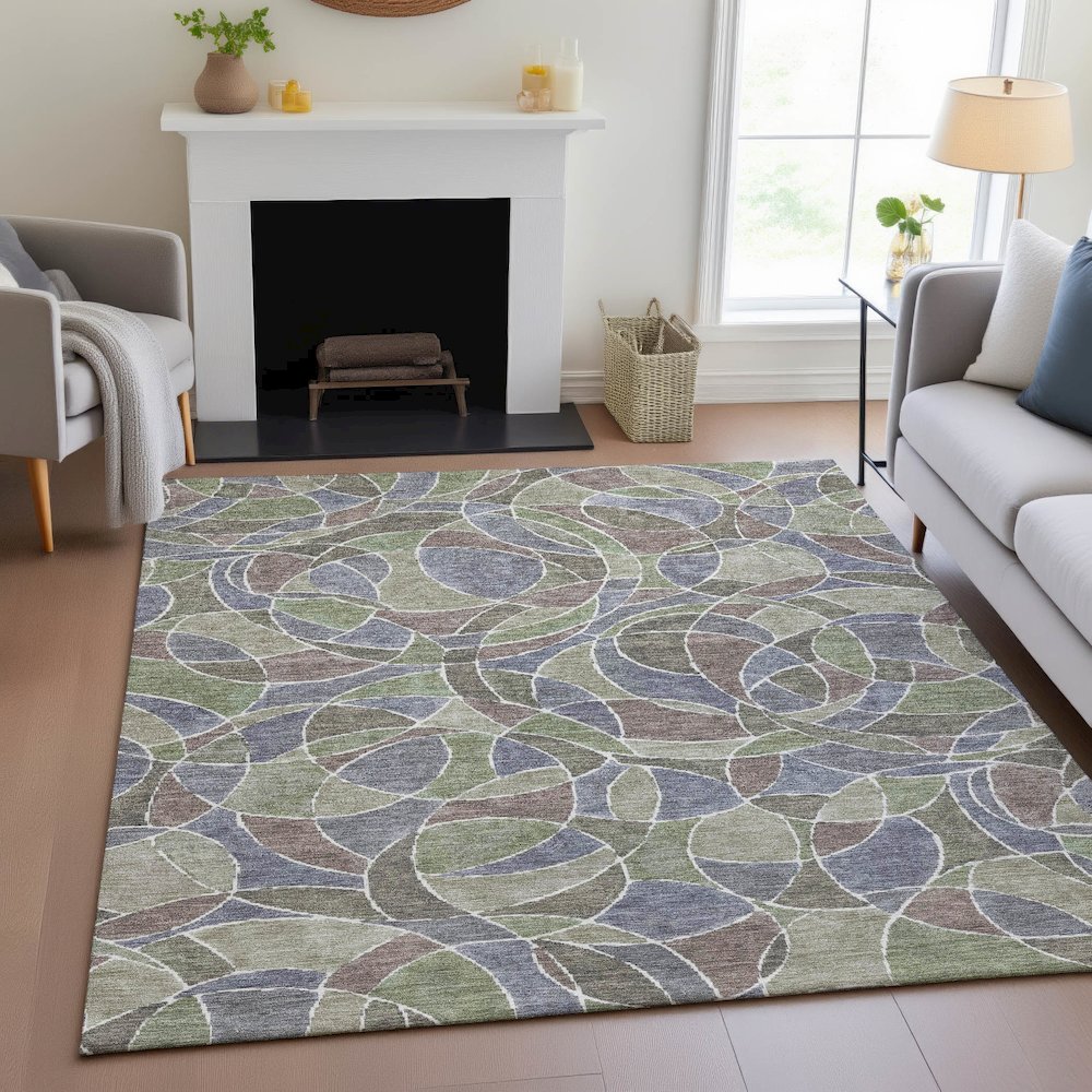 Machine Washable Indoor/Outdoor Chantille ACN2208 Green 5' x 7'6" Rug. Picture 5