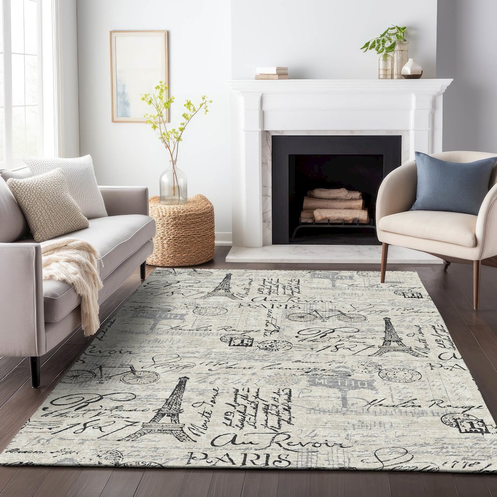 Machine Washable Indoor/Outdoor Chantille ACN2209 Beige 5' x 7'6" Rug. Picture 6