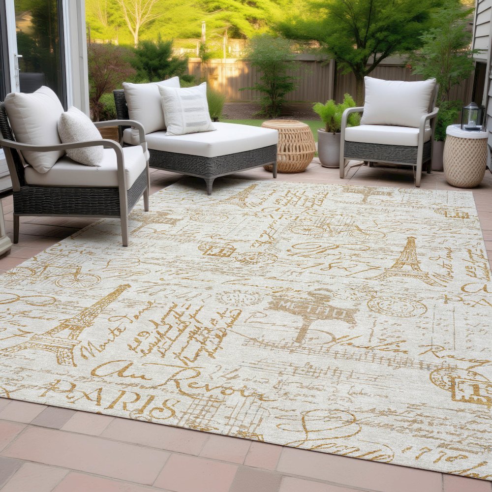 Machine Washable Indoor/Outdoor Chantille ACN2209 Gold 5' x 7'6" Rug. Picture 8