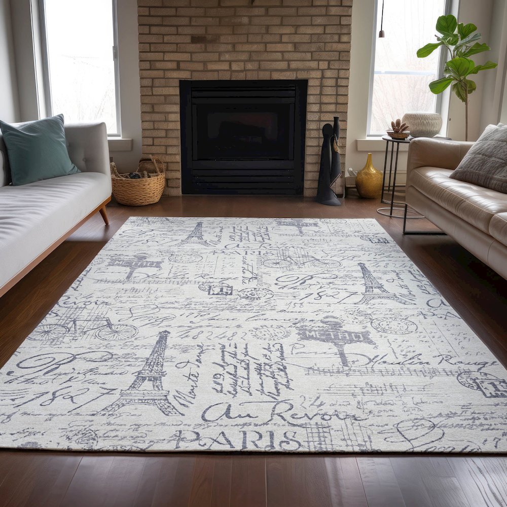 Machine Washable Indoor/Outdoor Chantille ACN2209 Ivory 5' x 7'6" Rug. Picture 6
