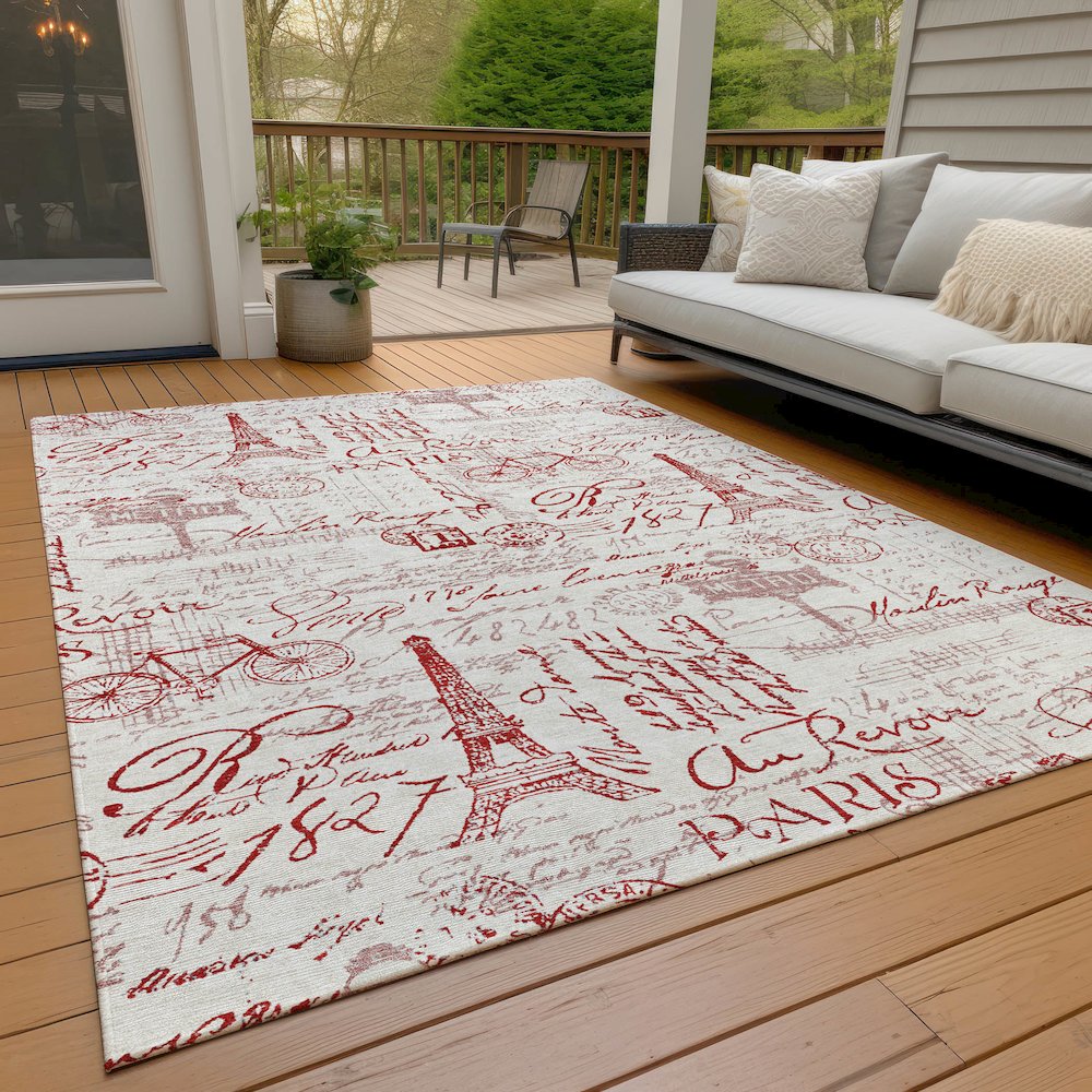 Machine Washable Indoor/Outdoor Chantille ACN2209 Red 5' x 7'6" Rug. Picture 7