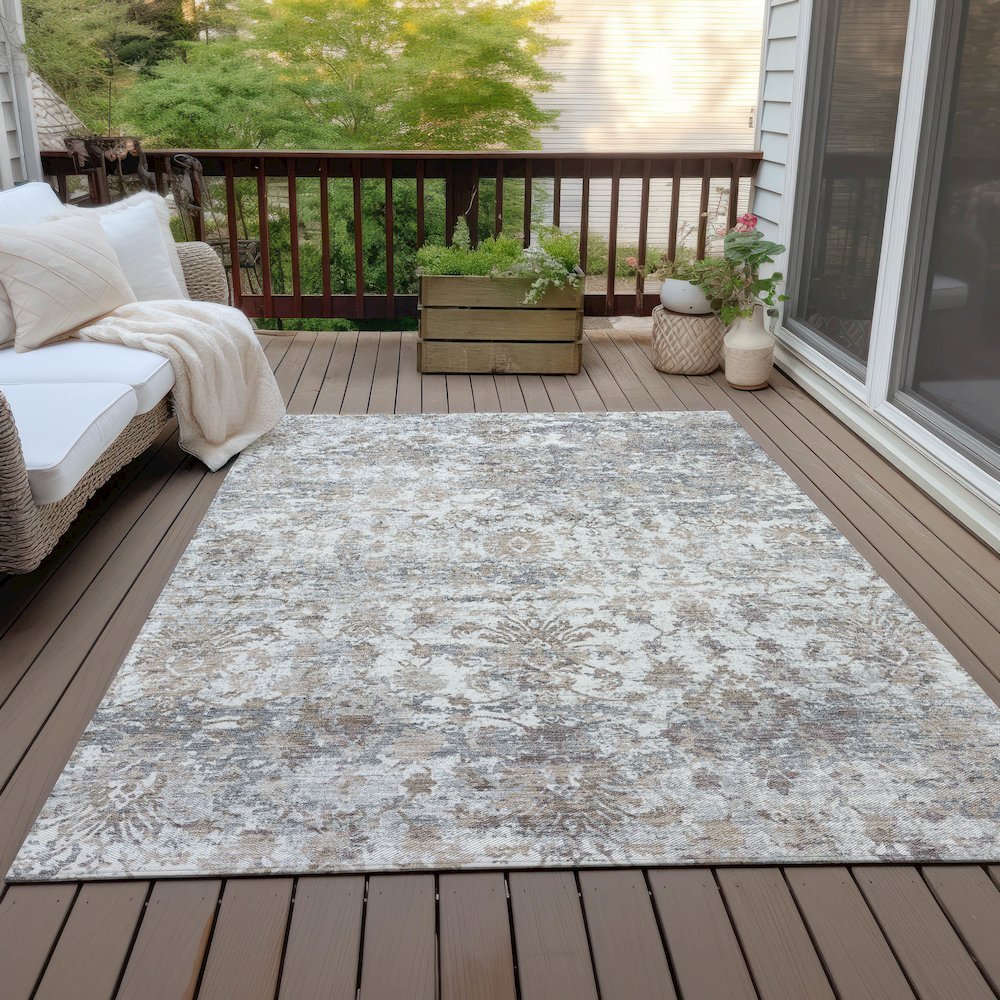 Machine Washable Indoor/Outdoor Chantille ACN2211 Taupe 5' x 7'6" Rug. Picture 7