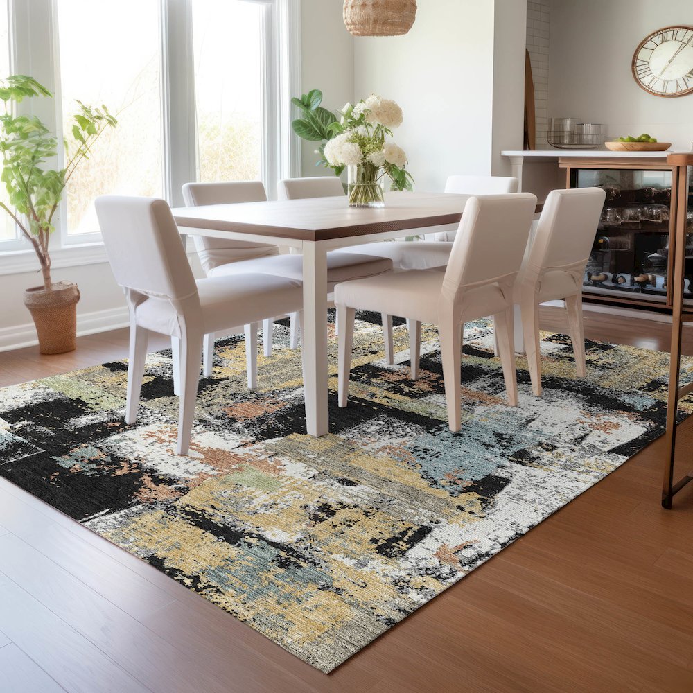 Machine Washable Indoor/Outdoor Chantille ACN2212 Black 5' x 7'6" Rug. Picture 5