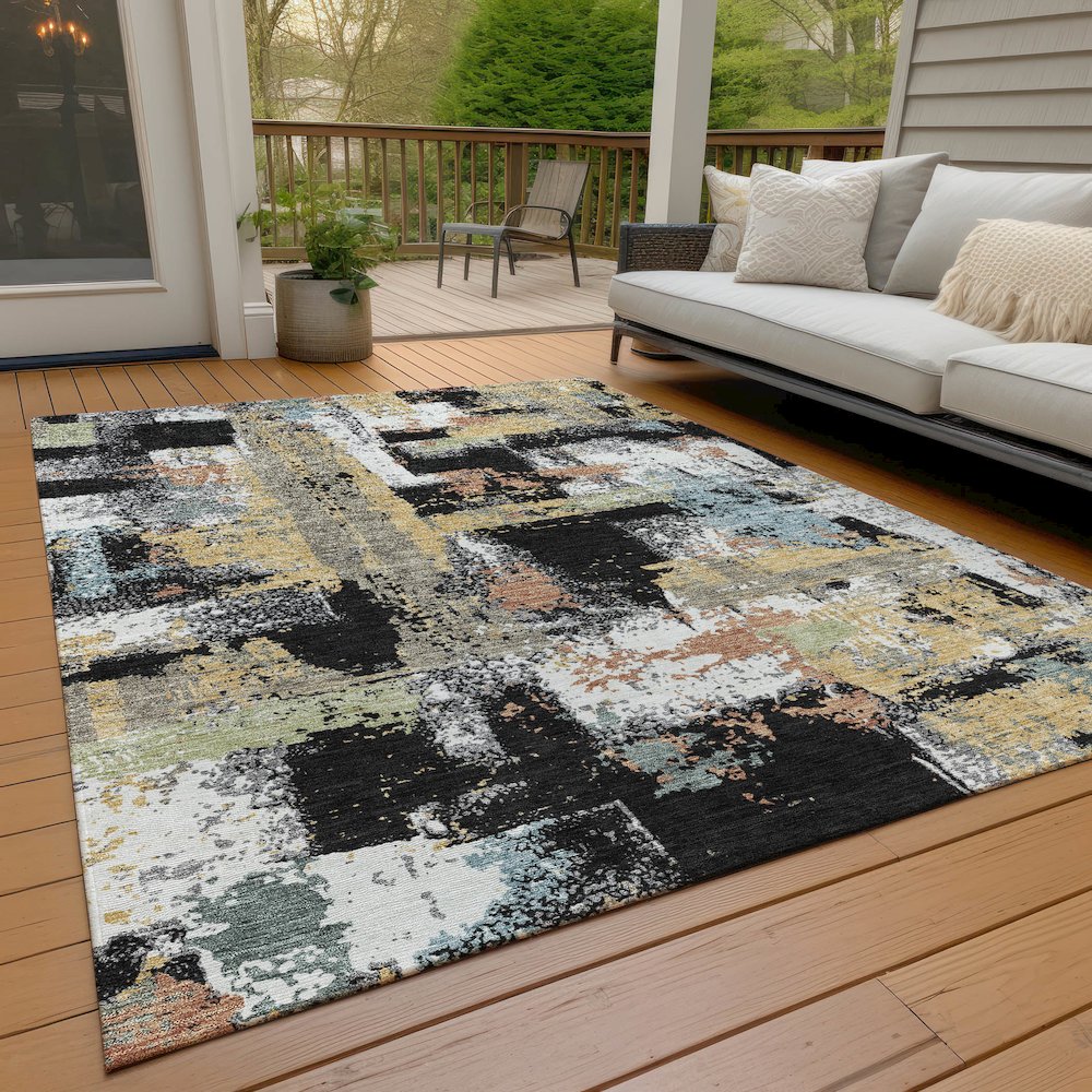 Machine Washable Indoor/Outdoor Chantille ACN2212 Black 5' x 7'6" Rug. Picture 7