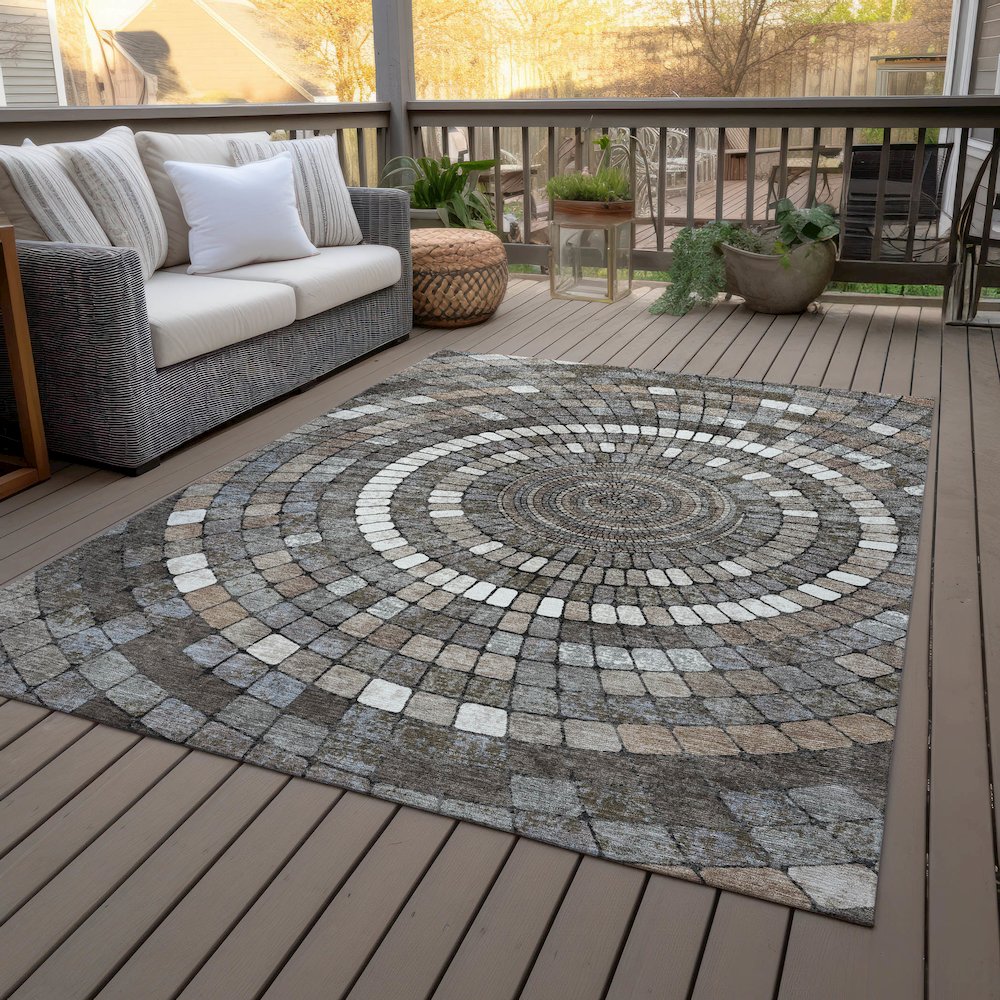 Machine Washable Indoor/Outdoor Chantille ACN2216 Brown 5' x 7'6" Rug. Picture 8
