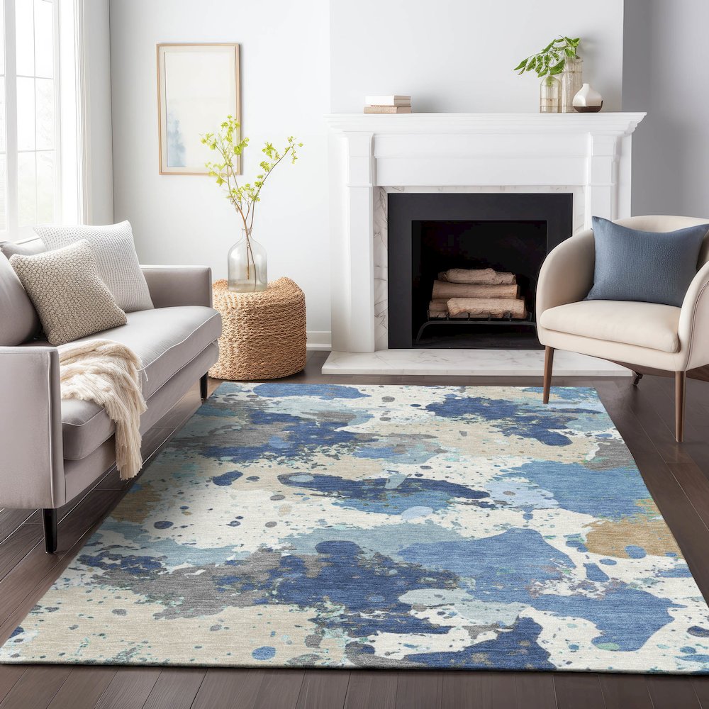 Machine Washable Indoor/Outdoor Chantille ACN2217 Denim 5' x 7'6" Rug. Picture 6
