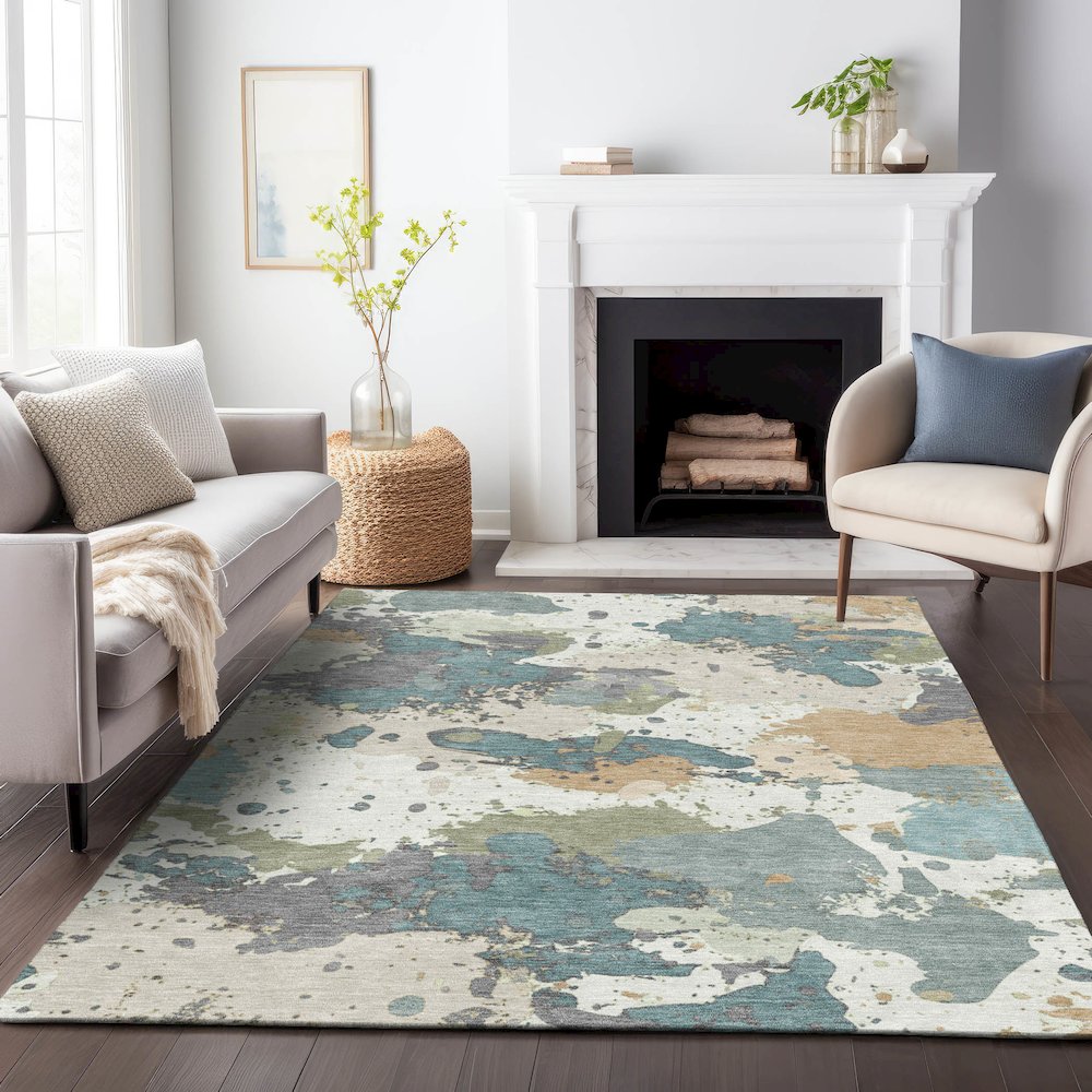 Machine Washable Indoor/Outdoor Chantille ACN2217 Seafoam 5' x 7'6" Rug. Picture 6