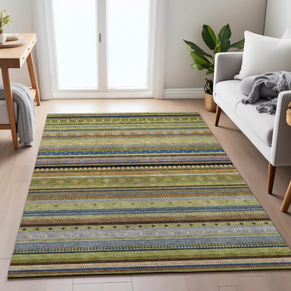 Machine Washable Indoor/Outdoor Chantille ACN2218 Olive 5' x 7'6" Rug. Picture 5