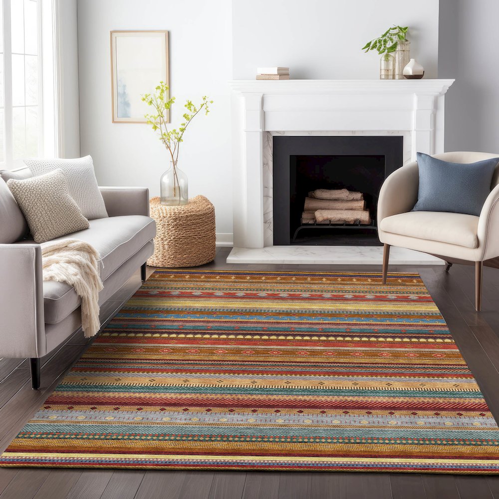Machine Washable Indoor/Outdoor Chantille ACN2218 Paprika 5' x 7'6" Rug. Picture 6