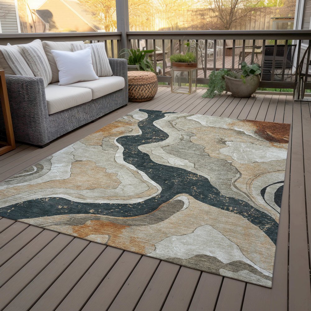 Machine Washable Indoor/Outdoor Chantille ACN2219 Putty 5' x 7'6" Rug. Picture 8