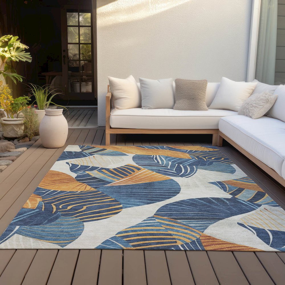 Machine Washable Indoor/Outdoor Chantille ACN2220 Navy 5' x 7'6" Rug. Picture 7