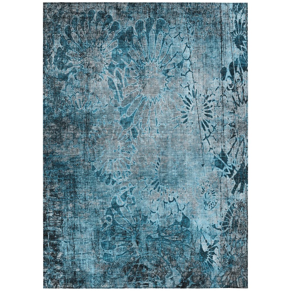 Machine Washable Indoor/Outdoor Chantille ACN2224 Teal 5' x 7'6" Rug. Picture 1