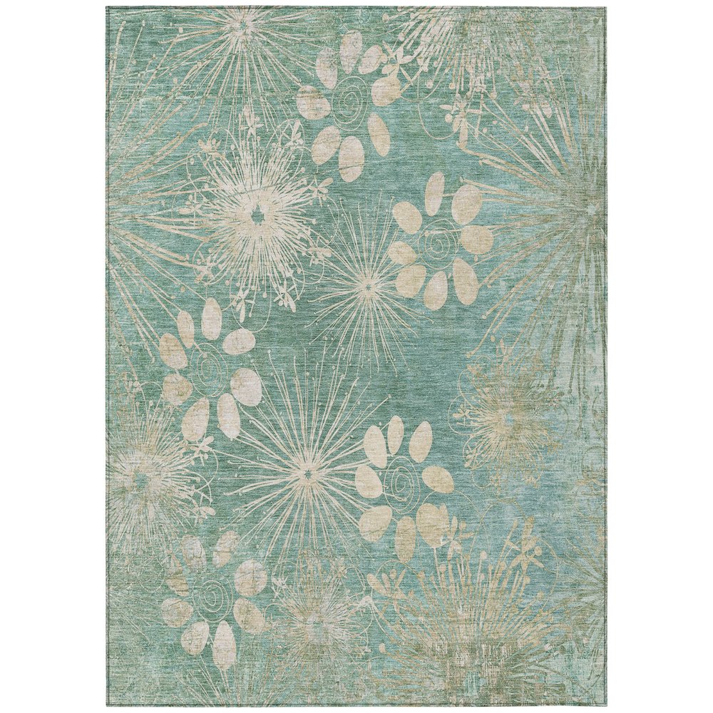 Machine Washable Indoor/Outdoor Chantille ACN2225 Teal 5' x 7'6" Rug. Picture 1