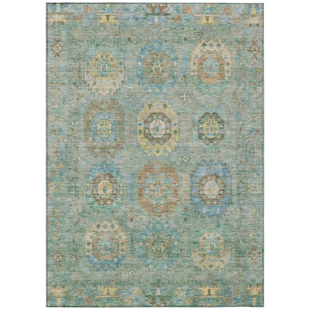 Machine Washable Indoor/Outdoor Chantille ACN2227 Teal 5' x 7'6" Rug. Picture 1