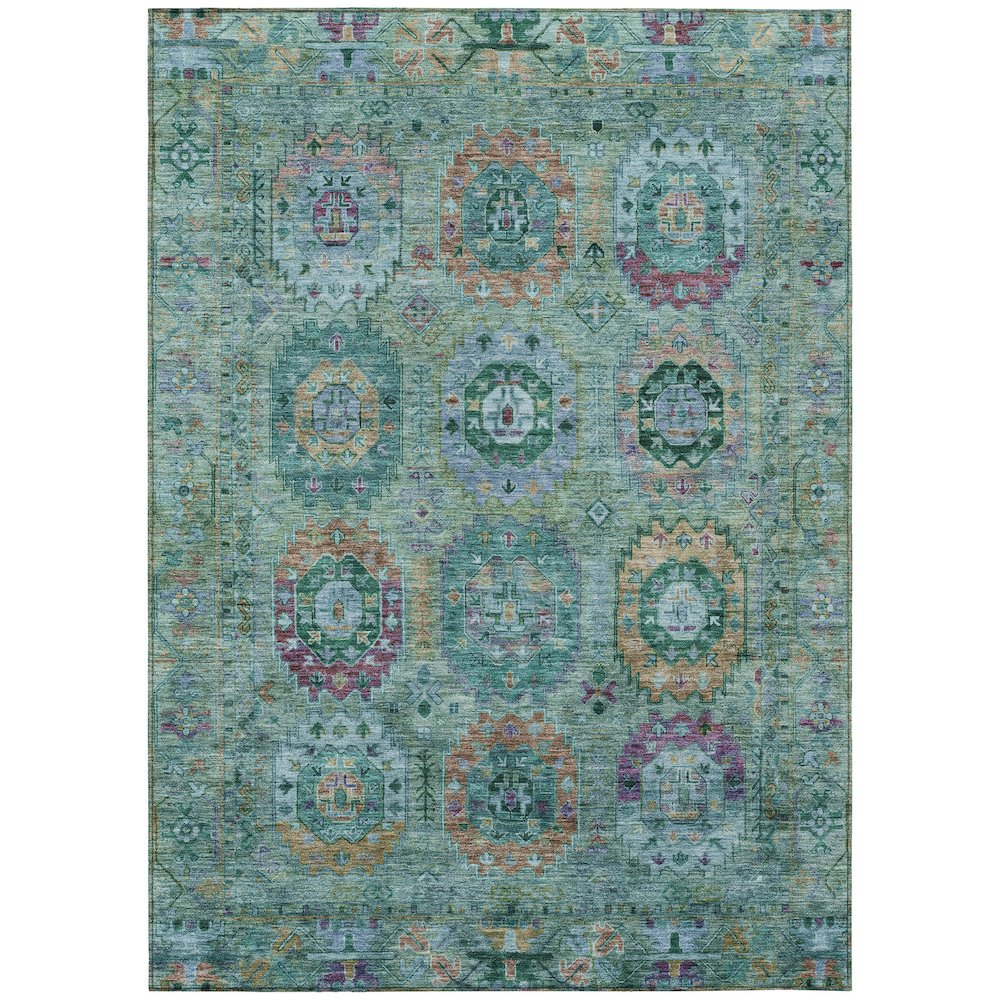 Machine Washable Indoor/Outdoor Chantille ACN2228 Teal 5' x 7'6" Rug. Picture 1