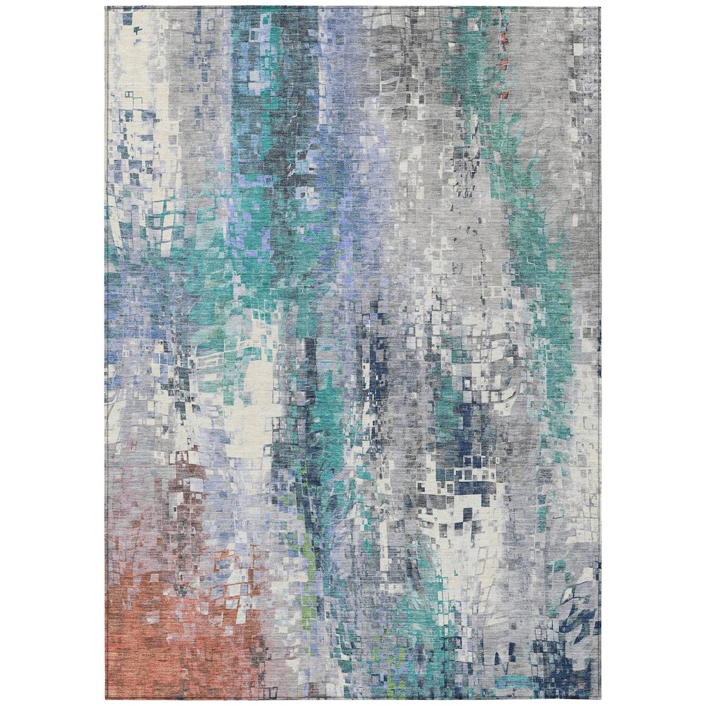 Machine Washable Indoor/Outdoor Chantille ACN2254 Teal 5' x 7'6" Rug. Picture 1