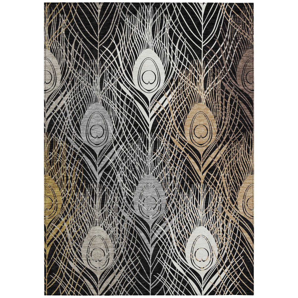 Machine Washable Indoor/Outdoor Chantille ACN2273 Black 5' x 7'6" Rug. Picture 1