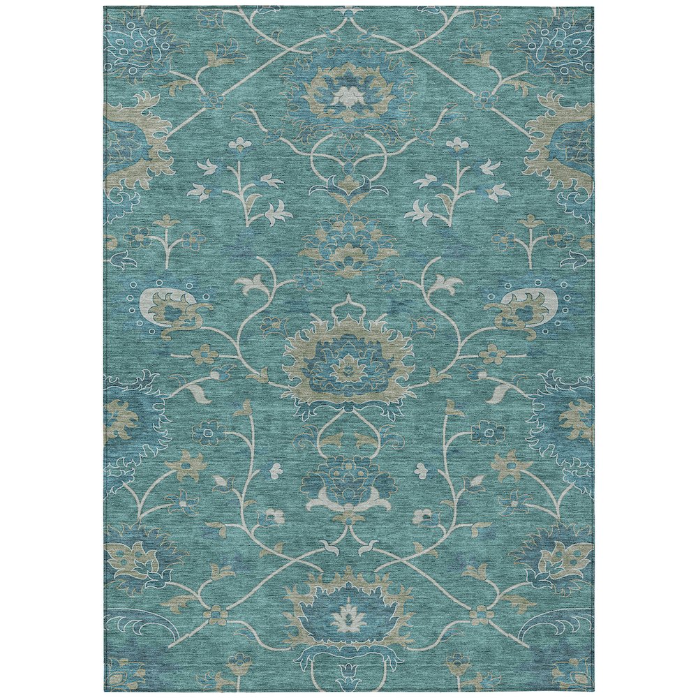 Machine Washable Indoor/Outdoor Chantille ACN2290 Teal 5' x 7'6" Rug. Picture 1