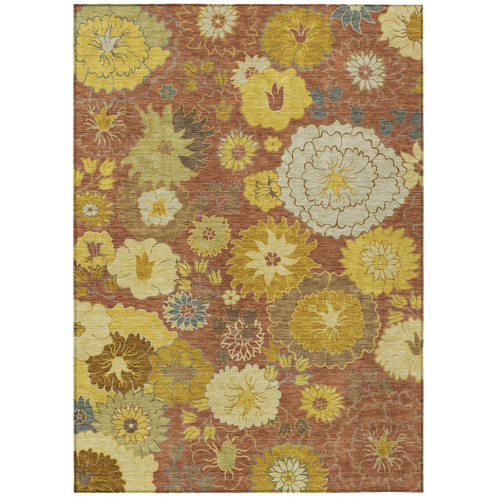 Machine Washable Indoor/Outdoor Chantille ACN2294 Orange 5' x 7'6" Rug. Picture 1