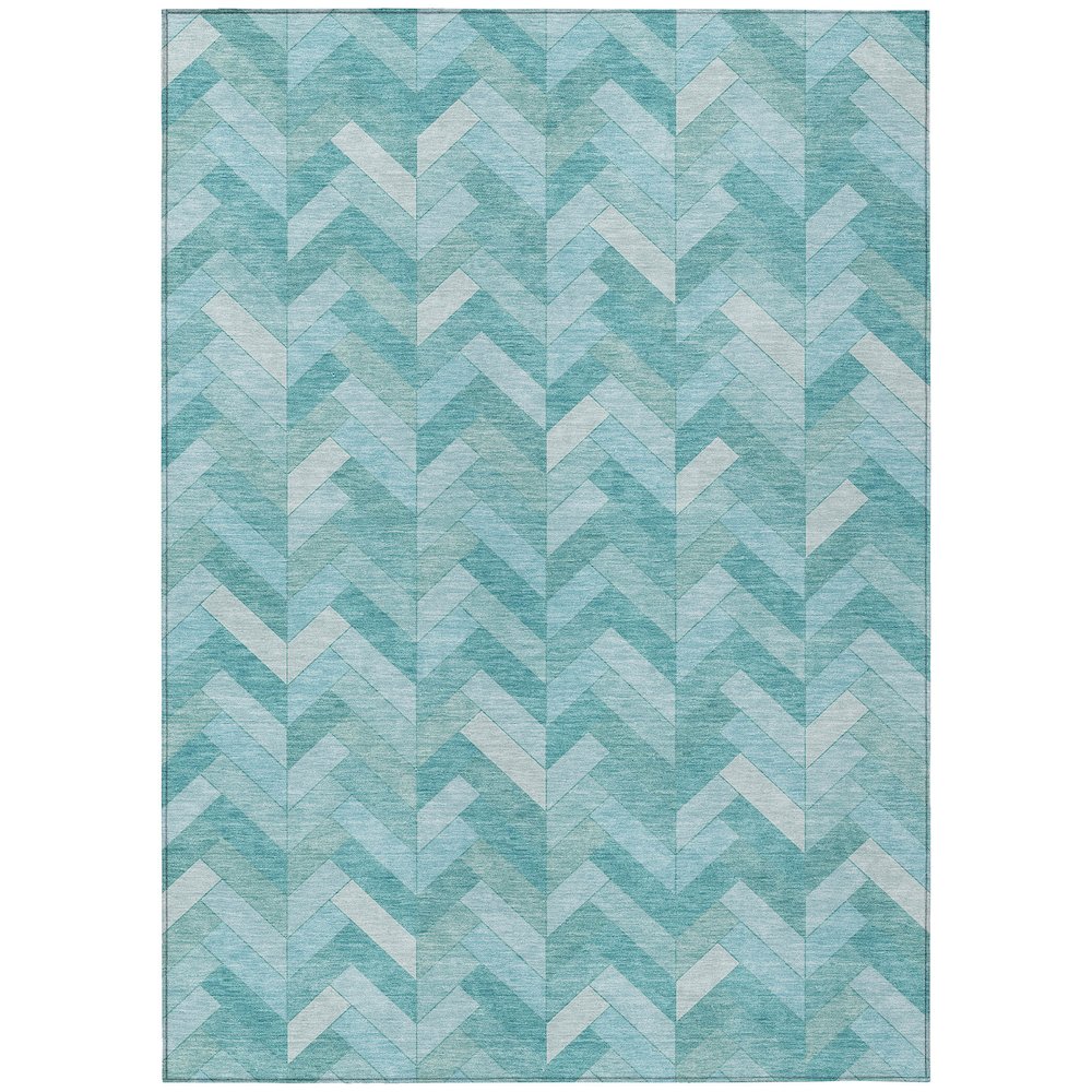 Machine Washable Indoor/Outdoor Chantille ACN2297 Teal 5' x 7'6" Rug. Picture 1