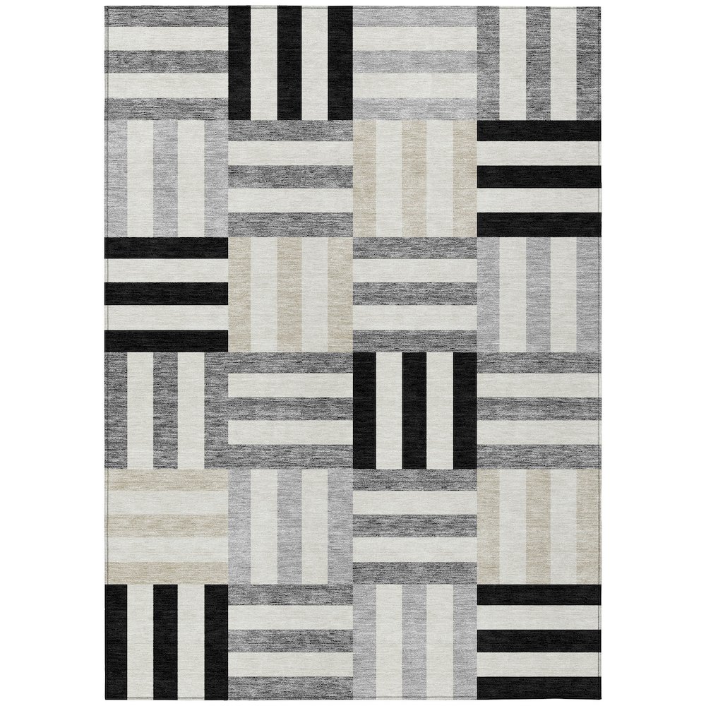 Machine Washable Indoor/Outdoor Chantille ACN2332 Black 5' x 7'6" Rug. Picture 1