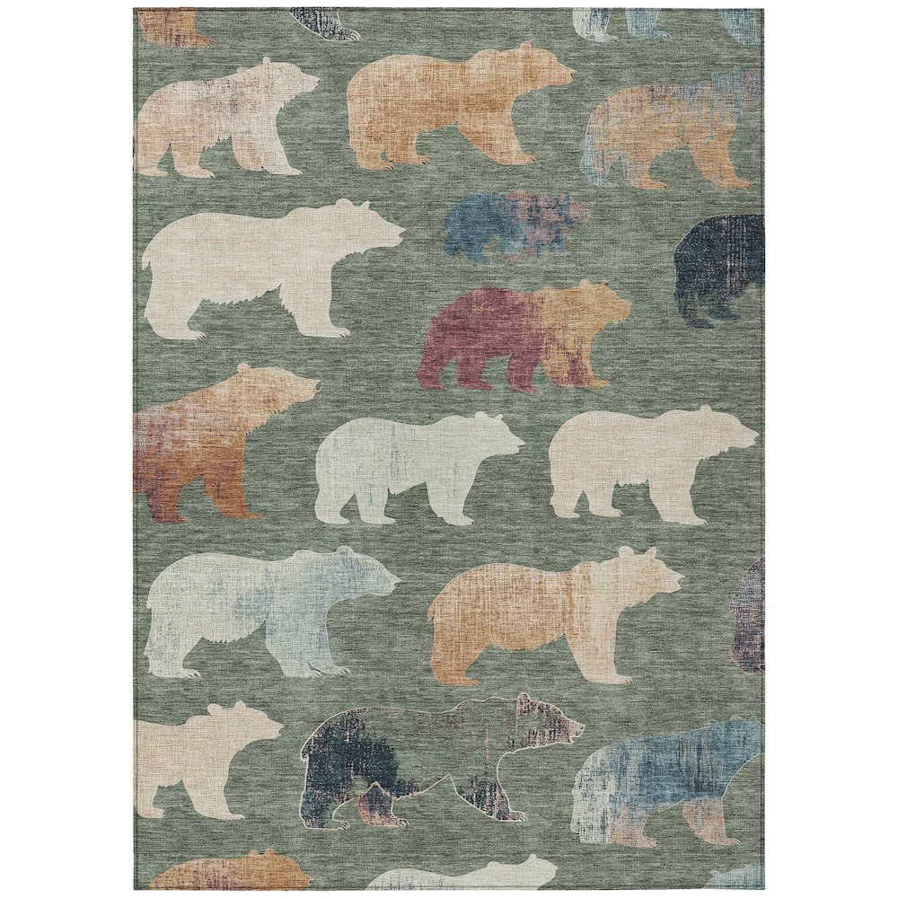 Machine Washable Indoor/Outdoor Chantille ACN2338 Green 5' x 7'6" Rug. Picture 1