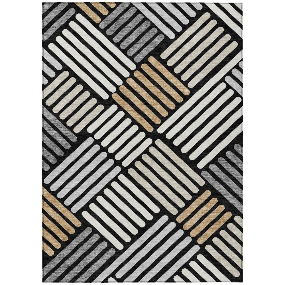 Machine Washable Indoor/Outdoor Chantille ACN2339 Black 5' x 7'6" Rug. Picture 1