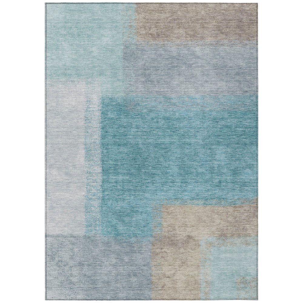 Machine Washable Indoor/Outdoor Chantille ACN2341 Teal 5' x 7'6" Rug. Picture 1