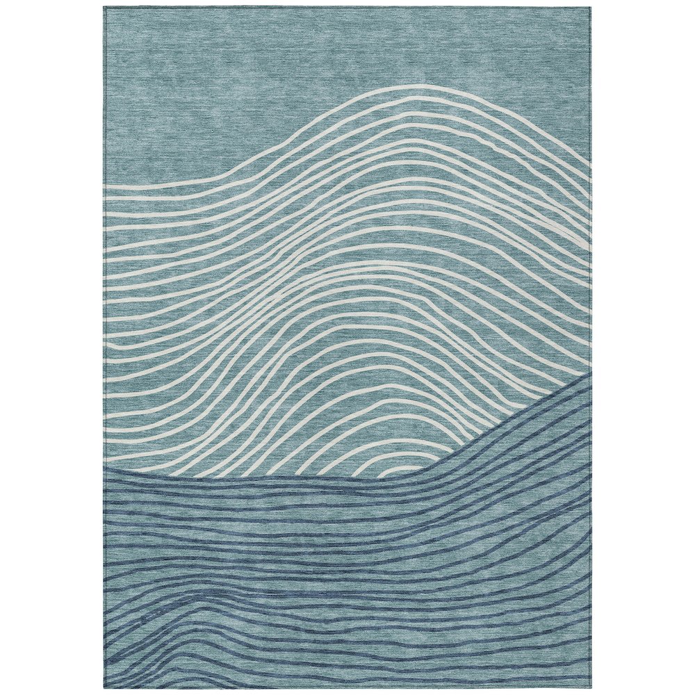 Machine Washable Indoor/Outdoor Chantille ACN2350 Teal 5' x 7'6" Rug. Picture 1