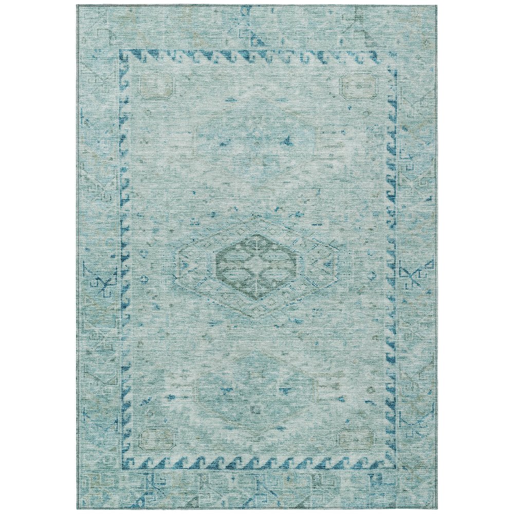 Machine Washable Indoor/Outdoor Chantille ACN2357 Teal 5' x 7'6" Rug. Picture 1
