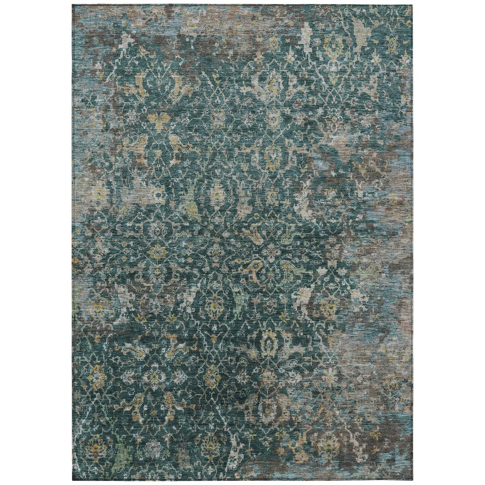 Machine Washable Indoor/Outdoor Chantille ACN2359 Teal 5' x 7'6" Rug. Picture 1
