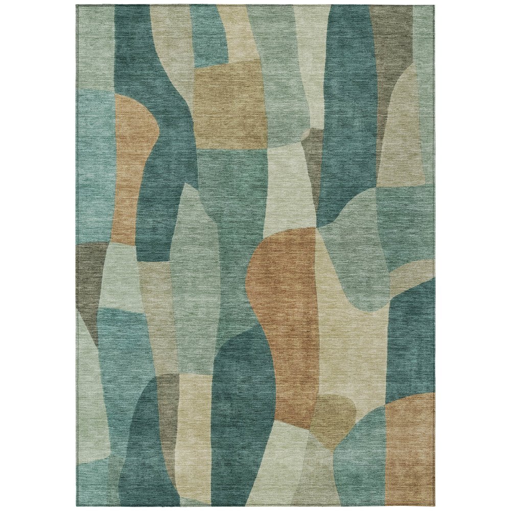 Machine Washable Indoor/Outdoor Chantille ACN2376 Teal 5' x 7'6" Rug. Picture 1