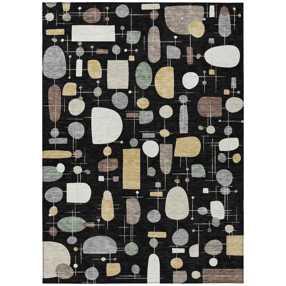 Machine Washable Indoor/Outdoor Chantille ACN2393 Black 5' x 7'6" Rug. Picture 1