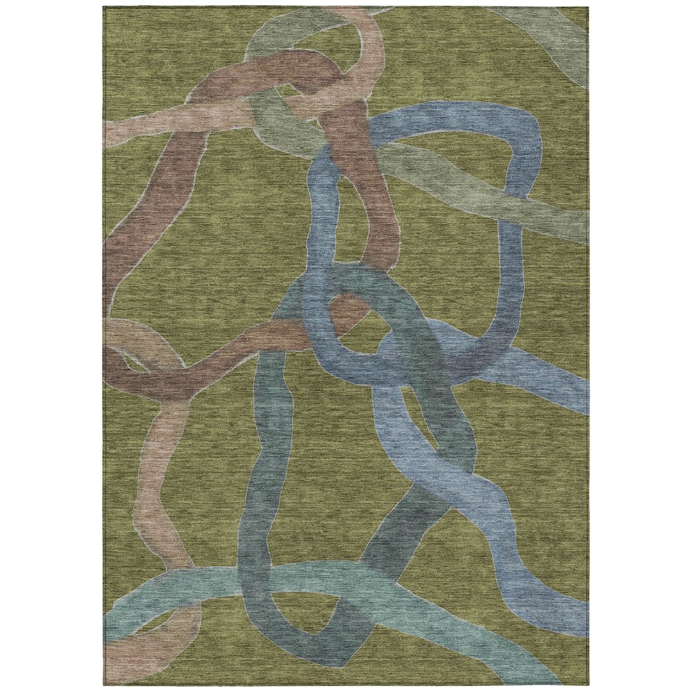 Machine Washable Indoor/Outdoor Chantille ACN2394 Green 5' x 7'6" Rug. Picture 1