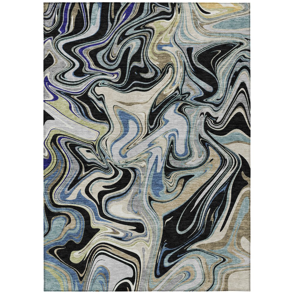 Machine Washable Indoor/Outdoor Chantille ACN2395 Black 5' x 7'6" Rug. Picture 1
