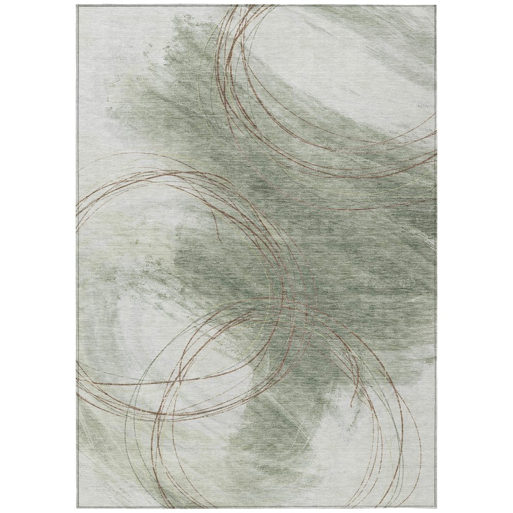 Machine Washable Indoor/Outdoor Chantille ACN2396 Green 5' x 7'6" Rug. Picture 1