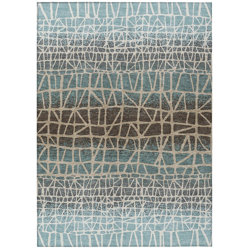 Machine Washable Indoor/Outdoor Chantille ACN2404 Teal 5' x 7'6" Rug. Picture 1
