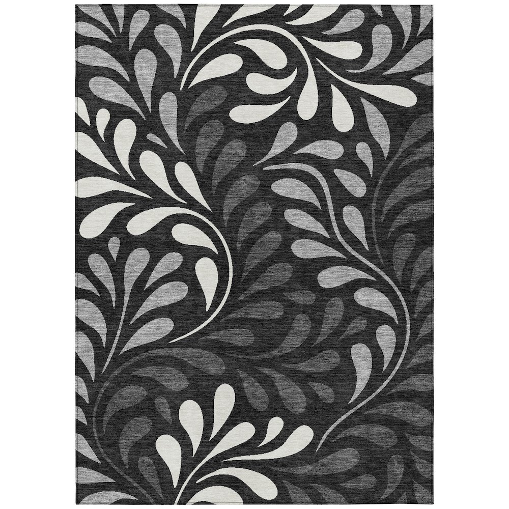 Machine Washable Indoor/Outdoor Chantille ACN2411 Black 5' x 7'6" Rug. Picture 1