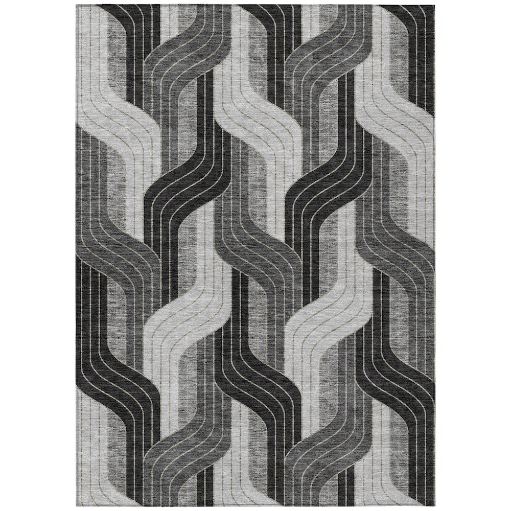 Machine Washable Indoor/Outdoor Chantille ACN2422 Black 5' x 7'6" Rug. Picture 1