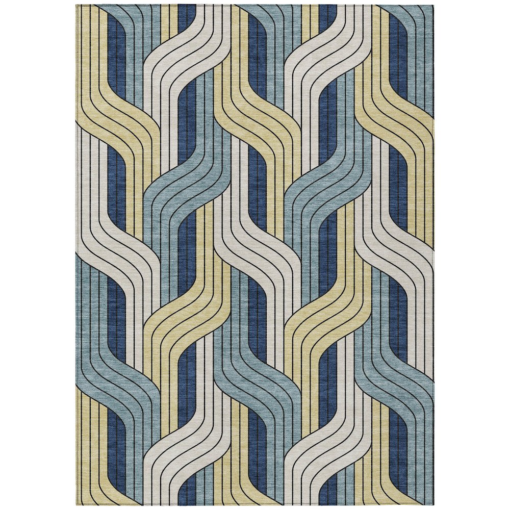 Machine Washable Indoor/Outdoor Chantille ACN2422 Teal 5' x 7'6" Rug. Picture 1