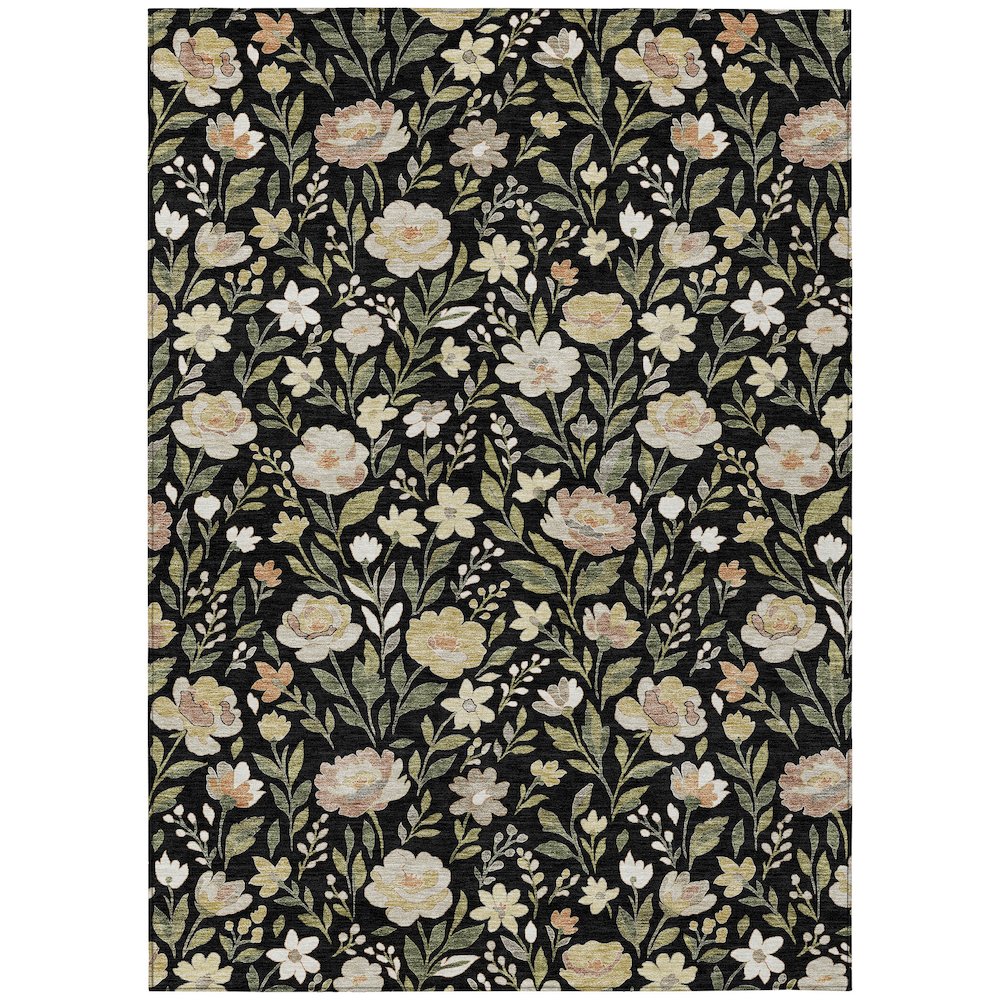 Machine Washable Indoor/Outdoor Chantille ACN2438 Black 5' x 7'6" Rug. Picture 1