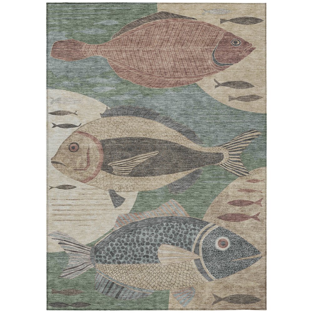 Machine Washable Indoor/Outdoor Chantille ACN2447 Green 5' x 7'6" Rug. Picture 1