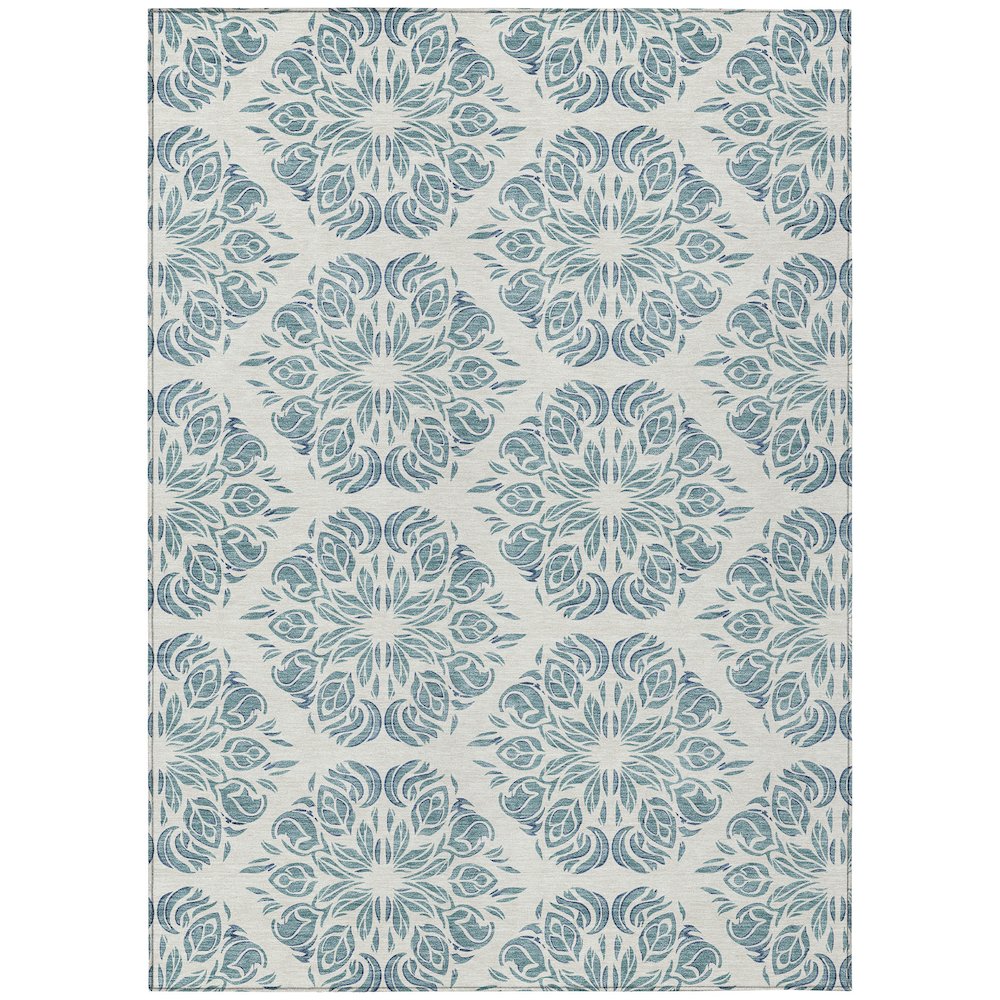 Machine Washable Indoor/Outdoor Chantille ACN2456 Teal 5' x 7'6" Rug. Picture 1
