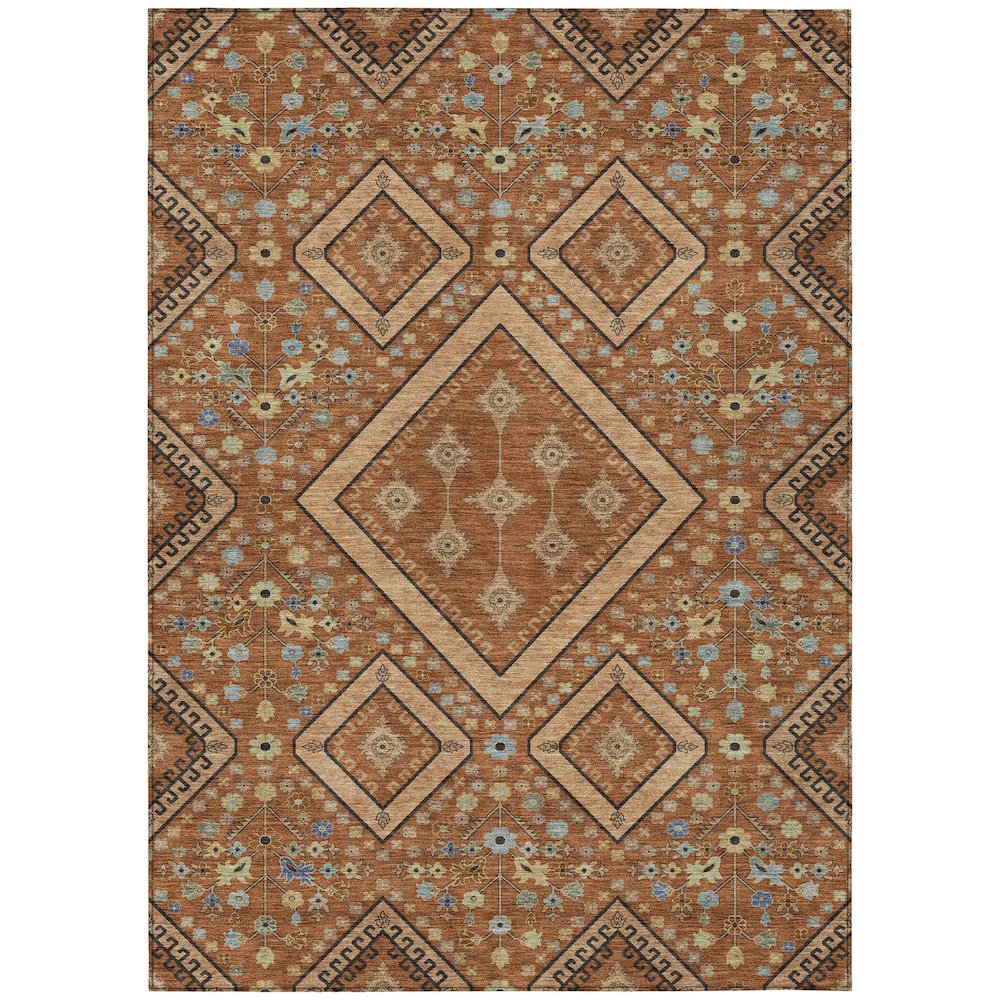 Machine Washable Indoor/Outdoor Chantille ACN2459 Orange 5' x 7'6" Rug. Picture 1
