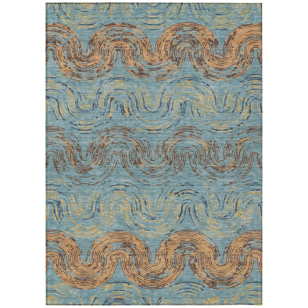 Machine Washable Indoor/Outdoor Chantille ACN2461 Teal 5' x 7'6" Rug. Picture 1