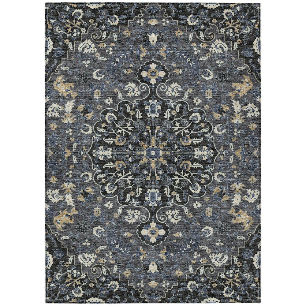 Machine Washable Indoor/Outdoor Chantille ACN2463 Black 5' x 7'6" Rug. Picture 1