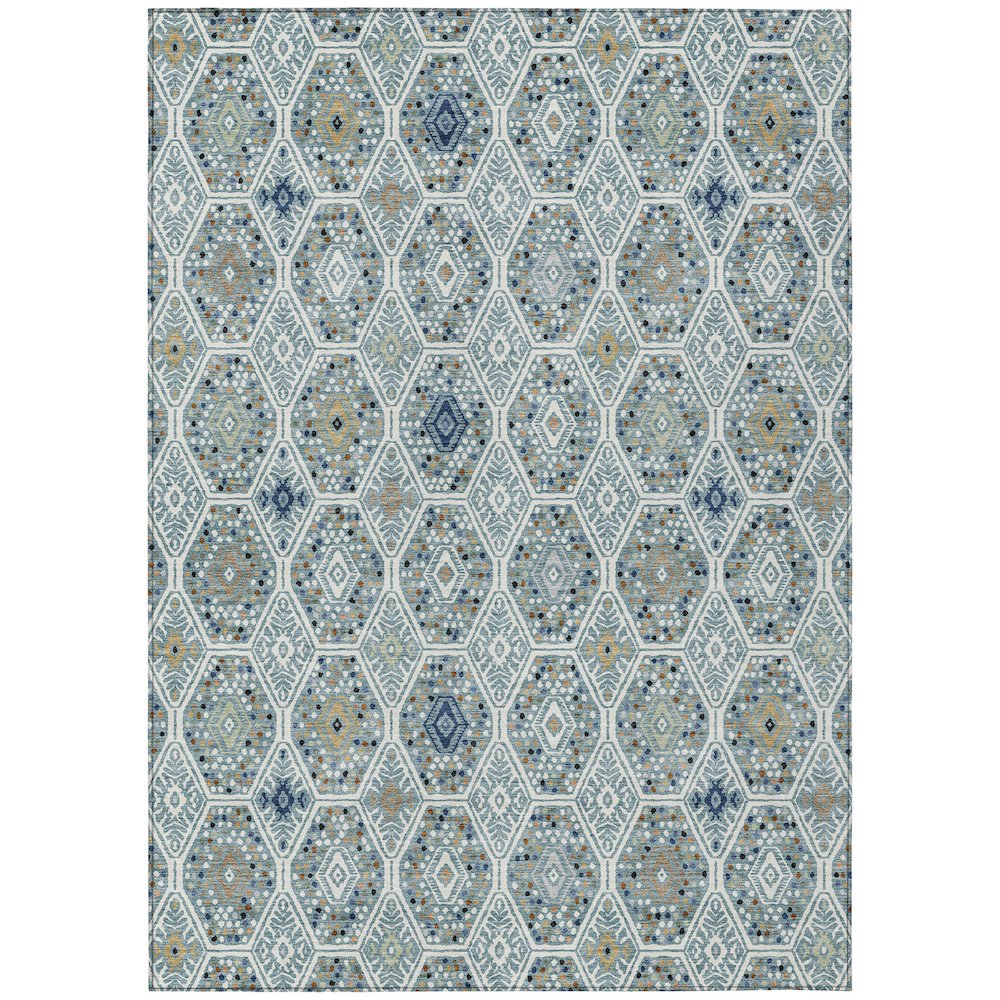 Machine Washable Indoor/Outdoor Chantille ACN2471 Teal 5' x 7'6" Rug. Picture 1